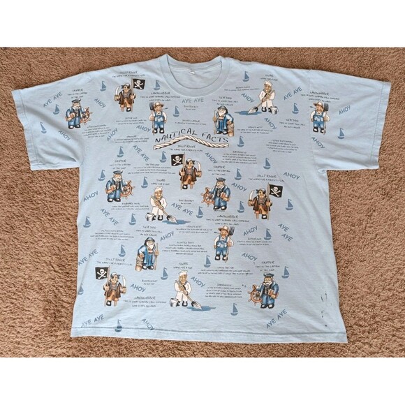 Vintage Nautical Sailor T-Shirt Men's XL Blue Short Sleeve - Picture 1 of 7